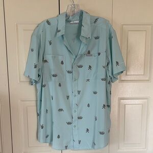Columbia Mint Green SS Fishing Omniwick Bigfoot/trees/bears Outdoors Sz L Cool